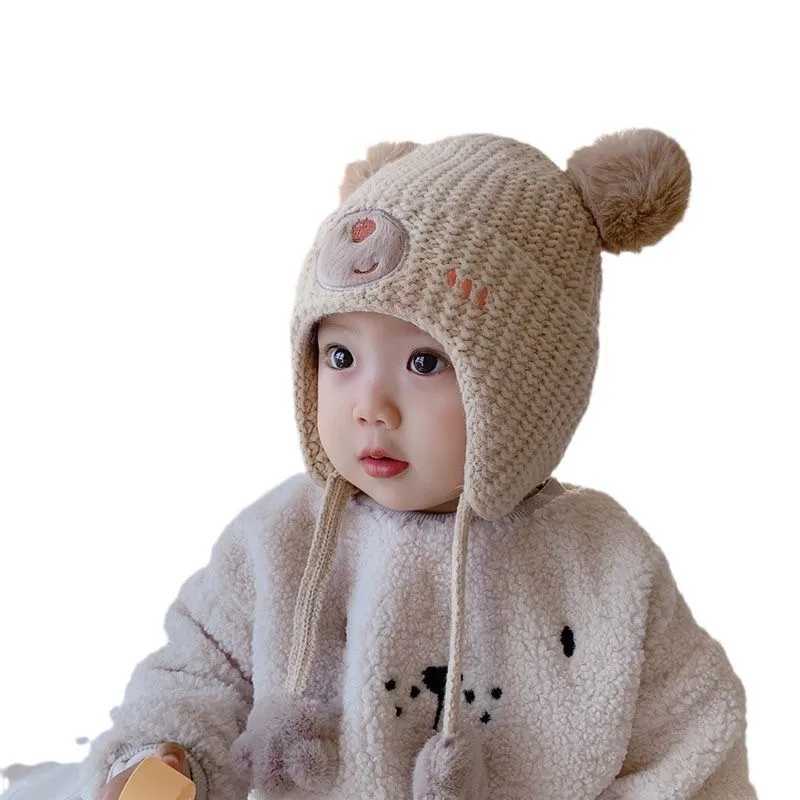 Baby Hat Autumn/Winter Cute Childrens Wool Hat Mens and Womens Baby Hats Ear Hoods Cotton Hat Windproof Boy W241213