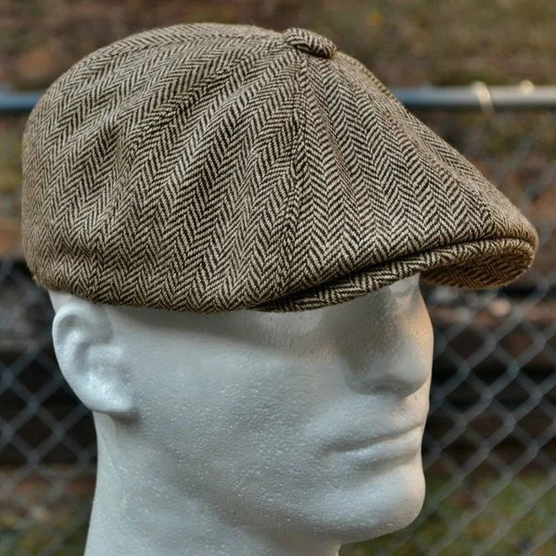 Mens Herringbone Style Berberis Retro Wool Top Felt Hat Fashionable Wild Casual Flat 241210