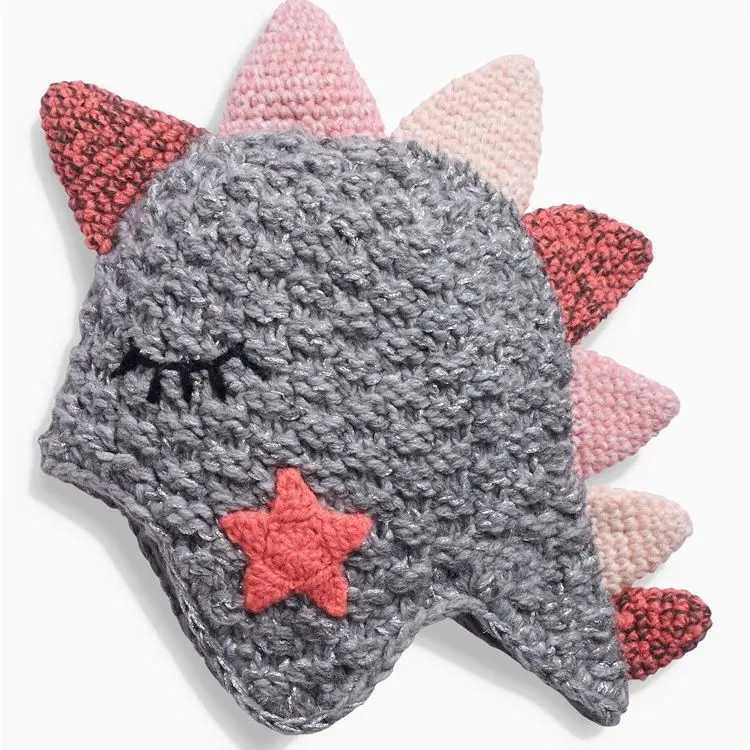 New Winter Double-Layer Cute Dinosaur Knitted Woolen Hat with Ear Covers for Boys and Girls Babies W241213