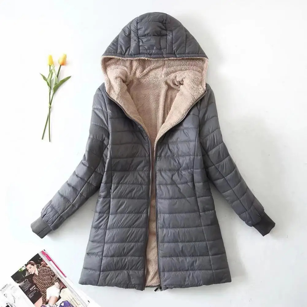 Plush lined womens park autumn and winter cotton jacket casual ultrathin Emboridery hooded 241212