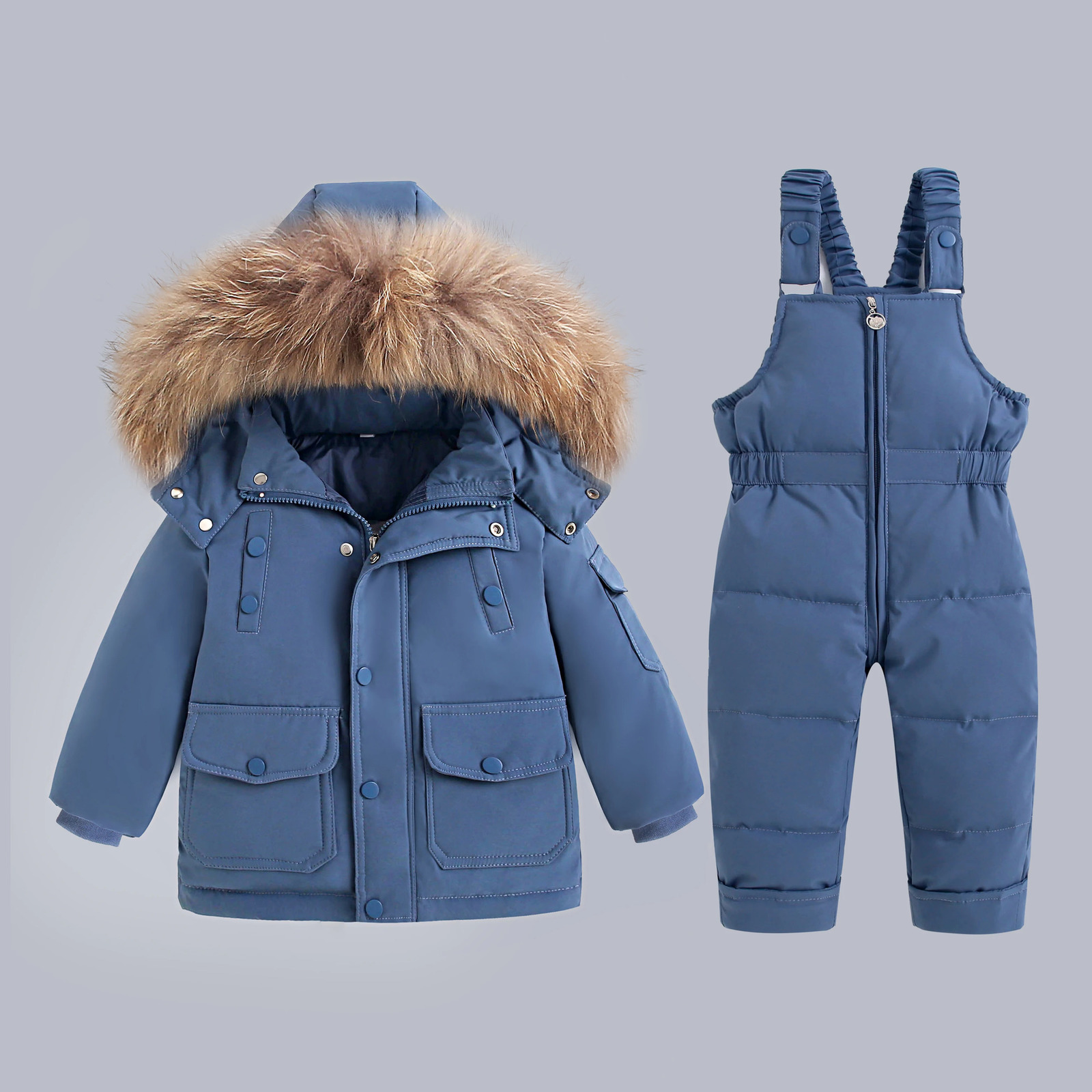 Children clothing set Down Suit Autumn Winter Warm Boy Jacket Natural Fur Baby Girls Snowsuit Coat Kids Parkas Outwear clothes 241213