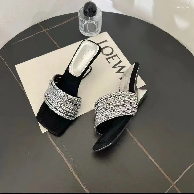 Slippers Low Casual Shoes Woman 2025 Big Size Heeled Mules Glitter Slides Sier Soft High Jelly Rome Fabric Rubb