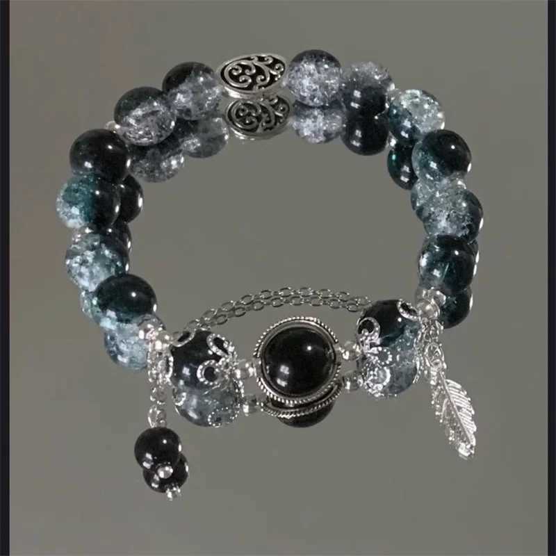 Sweet Pink Crystal Beads Bracelets for Women Girls Korean Fashion Bow Pendant Tassel Chain Bracelets Summer Jewelry AccoriesXJ241214