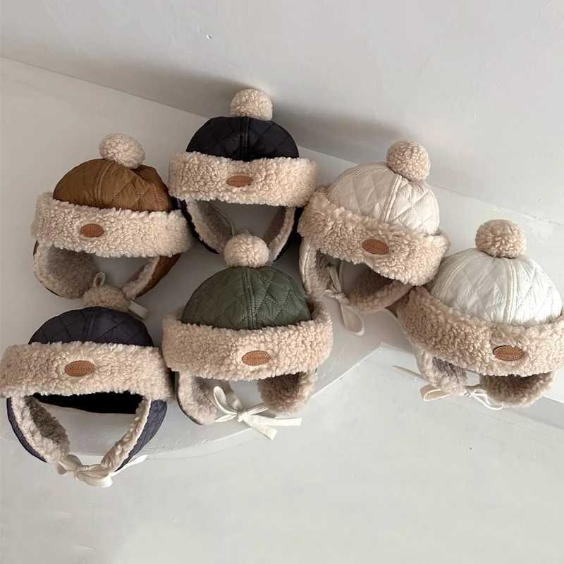Childrens winter plush earmuffs bears childrens cushion hats baby hats thick warm fur hats 1-4 year wool bomber hats W241213