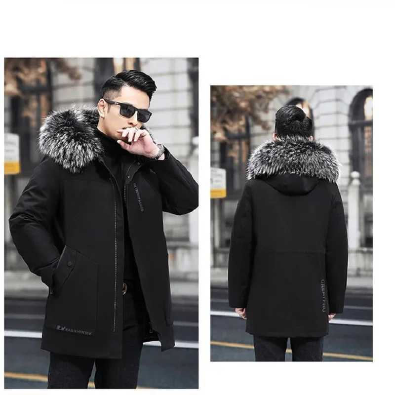 Korean fashion mens fur leather jacket jacket fox fur collar park medium length rabbit fur lining detachable winter fur coat PK2230 W241213