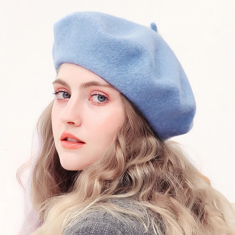 Wool beret womens winter French hat solid color fashionable autumn warm felt street 241210
