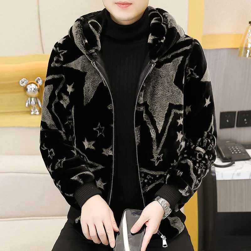 Autumn and Winter Mens Faux Fur Coat Korean Fashion Slim Clothing Fluffy Warm Coat Casual Male Top Thermal Jacket Loose B79 W241213