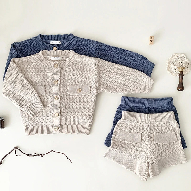 0-4 Yrs Girls Knit Suit Fashion Baby Boys Girls Clothing Sets Winter Knitted Cardigan PP Shorts Infant Girls Knit Tracksuits 241213