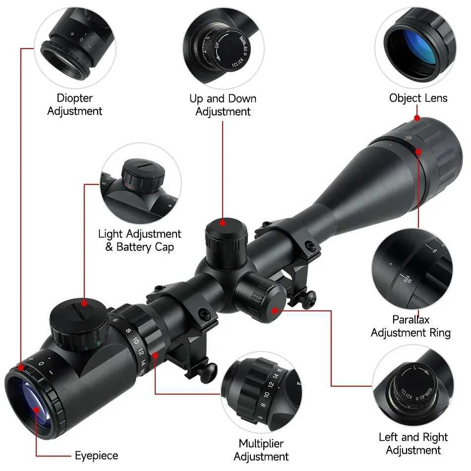 Tactical 6-24x50 AOEG Rifscope Adjustab Sniper Scope with Red Green Dot Laser Combo Optical Sight Airsoft Hunting ScopesXJ241214
