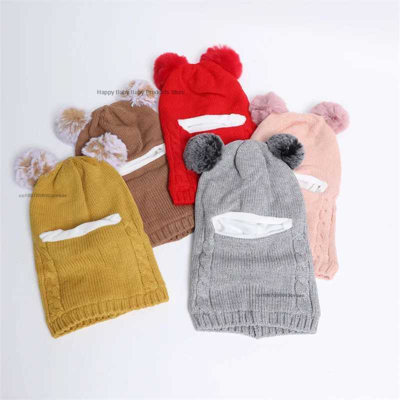 Beanies Baby Ring Hat Pompom Winter Childrens Hat Knitted Cute Hat Baby Girl Boy Warm Wool Lined Earmuffs W241213