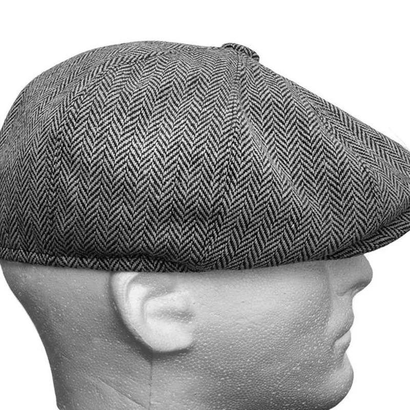 Mens Herringbone Style Berberis Retro Wool Top Felt Hat Fashionable Wild Casual Flat 241210