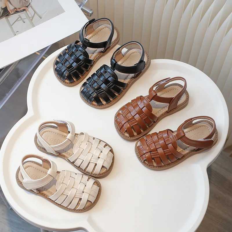 Sandals Girls Hollow Capped Toe Sandals Non-slip Children Summer Beach Shoes Kids Gladiator Sandals Solid Color Kids Shoes Girl H05254 H241213