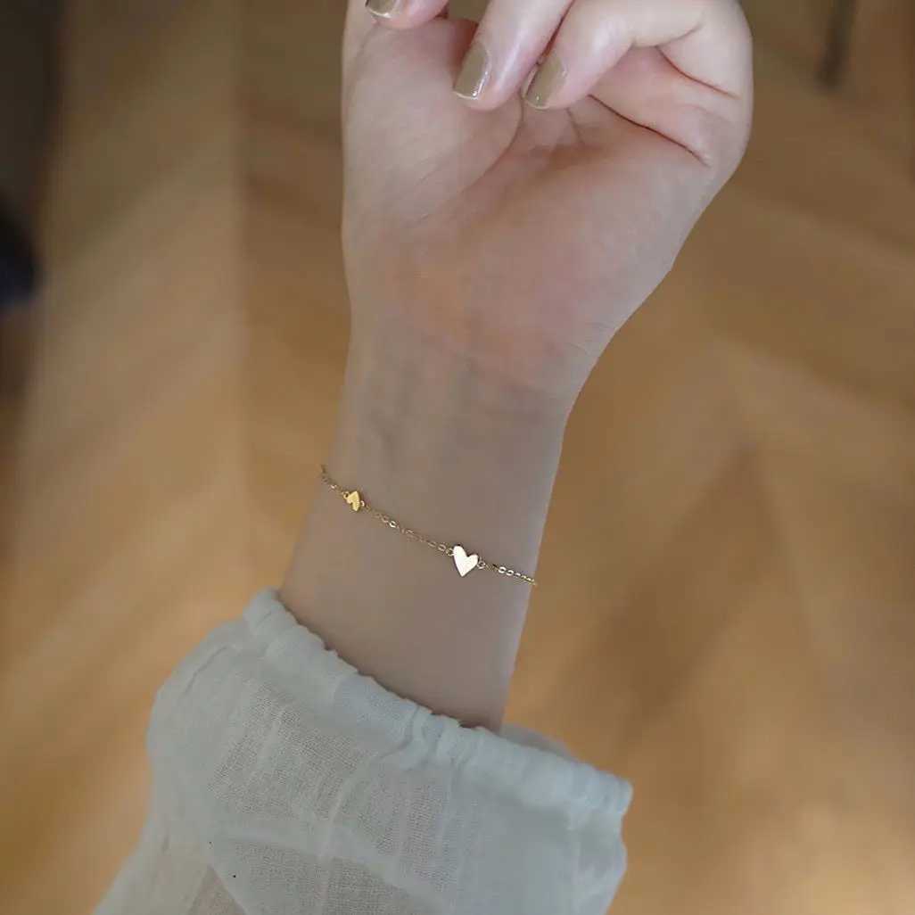 Minimalist Stylish Tiny Hearts Cute Stacked Bracelet Stainl Steel Gold Plated Chain Ladies Women Student Fashion Jewelry GiftXJ241214