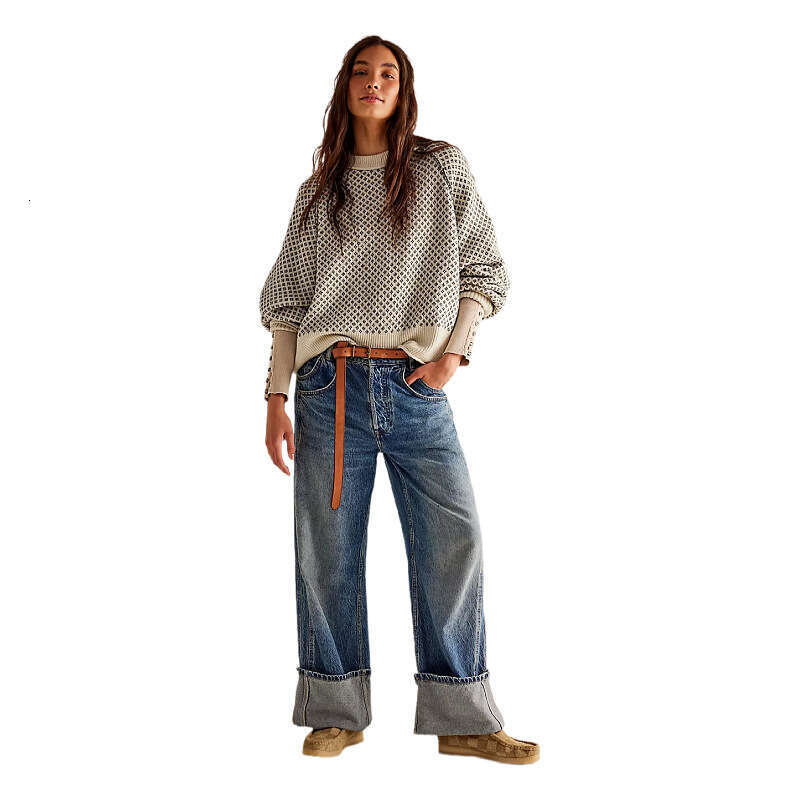 Autumn and winter new women's pullover jacquard long sleeved round neck sweater jacket for women