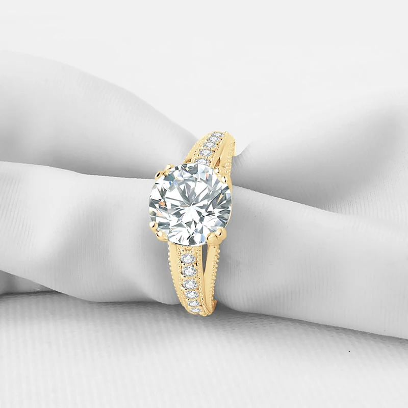 Lnngy Real 10K Yellow Gold Wedding Rings Round Cut 9mm 3ct Engagement Ring for Women Jewelry Gift Bijoux Bague 241213
