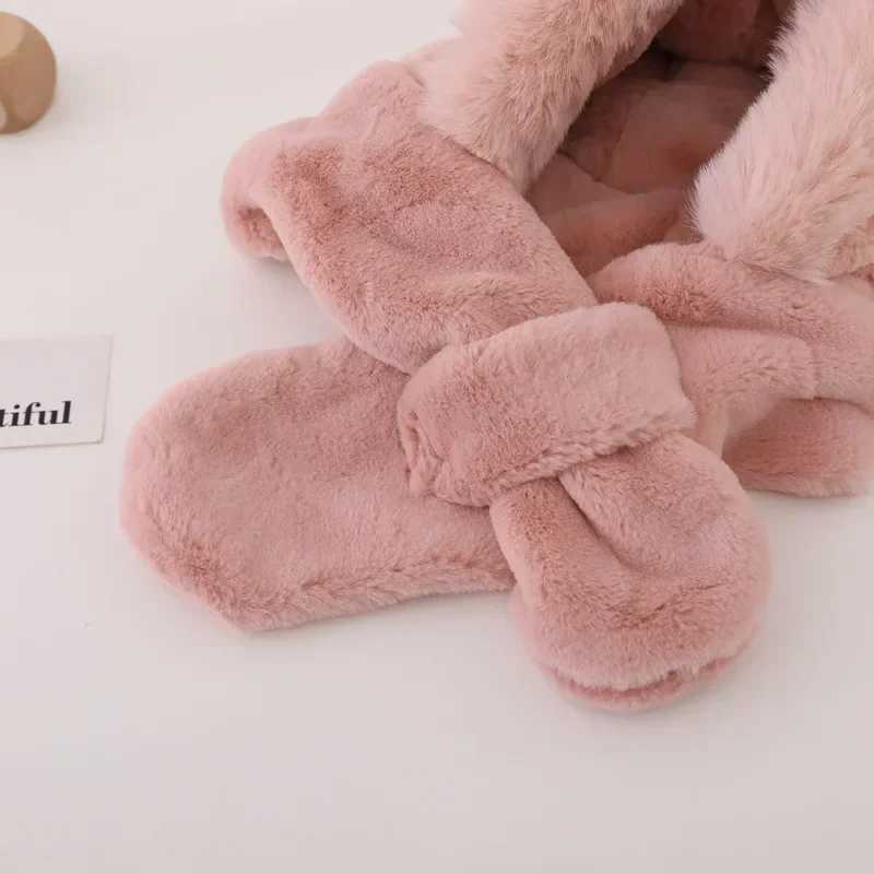 Winter Warm Single piece Childrens Plush Cute Bear Ears Baby Hoodie Girl Ear Protection Hat Windproof Beanies W241213