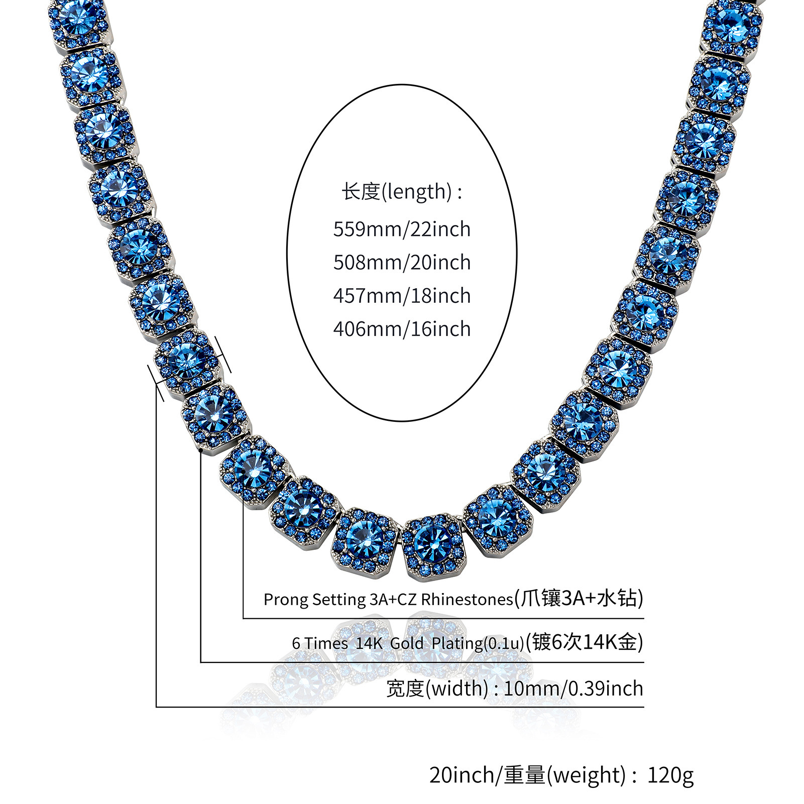 New In Hip Hop Full Clustered Blue Diamond Tennis Chain Necklace Bracelet Mens Womens Fashion Jewelry Accessories Miami Party Bijoux Pulsera Hombre Co