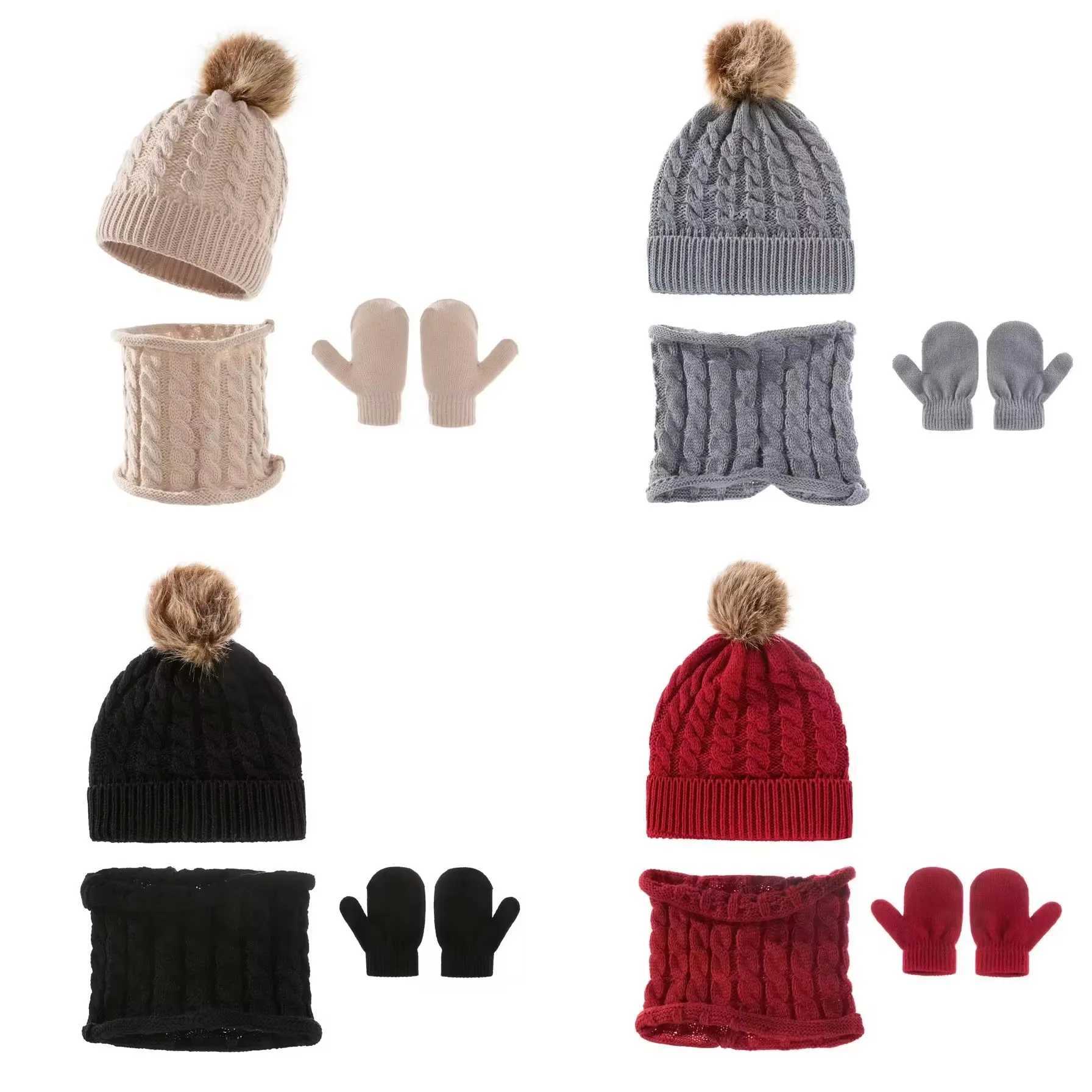 2/3 wool warm childrens hat scarf autumn and winter childrens hat set baby hat warm hat gloves 2 pieces/set W241213