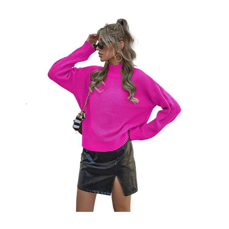 European American autumn and winter women's clothing, long sleeved solid color, semi high neck knitted sweater, base sweater wholesale