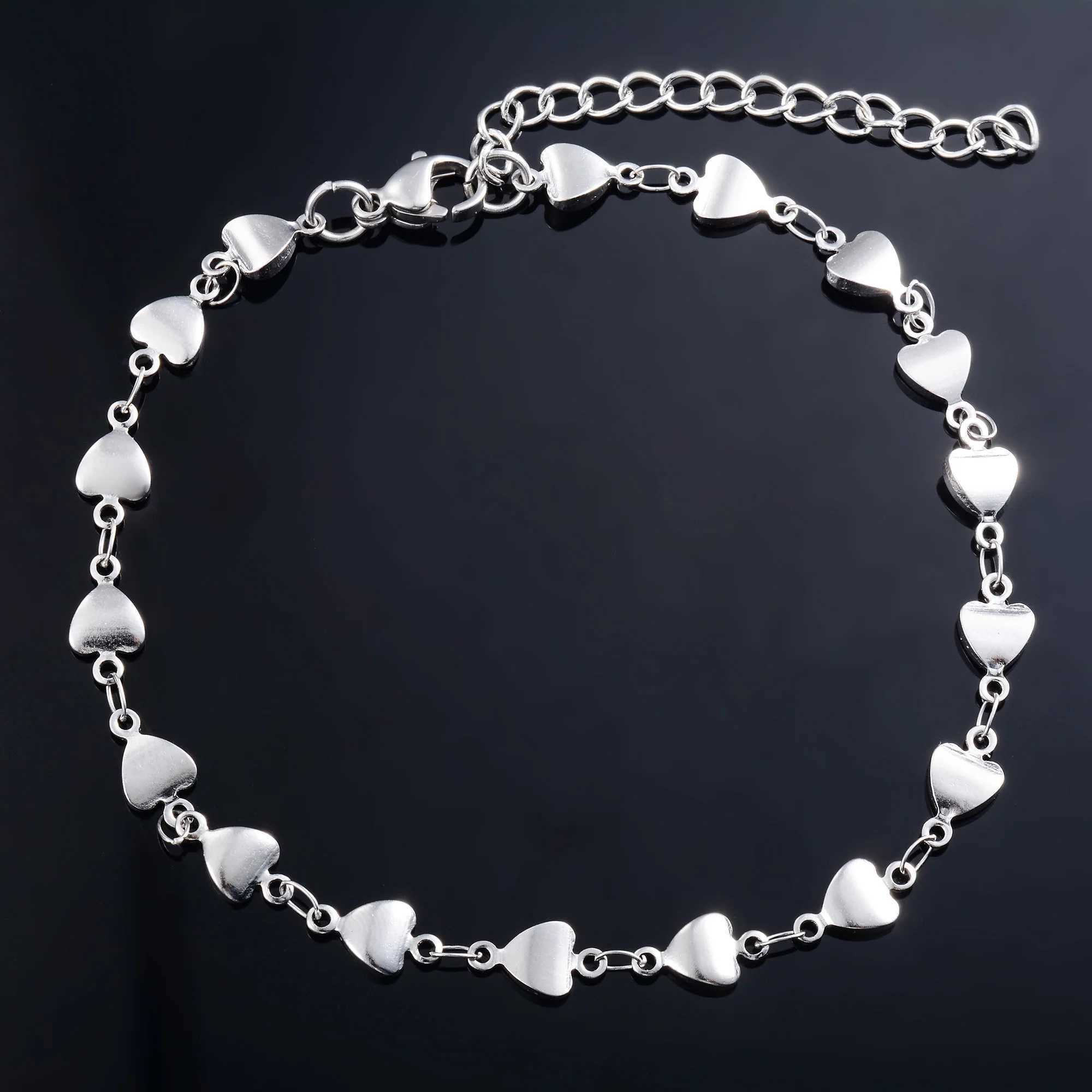 Dainty Heart Link Chain Bracelet for Women Stainl Steel Hand Bangle Ladies Girl Foot Ankle Anklet Gift Jewelry AccoriesXJ241214