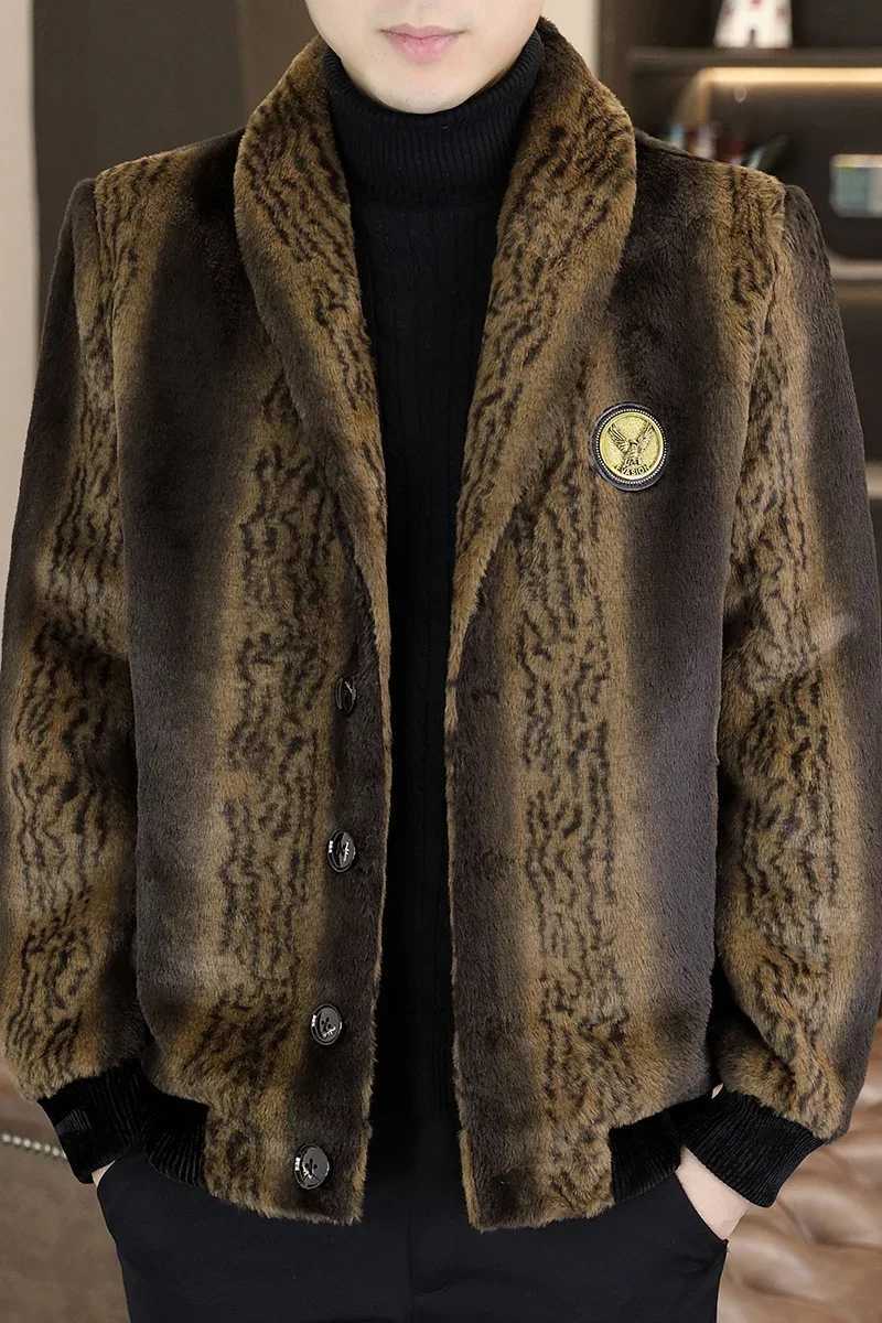 2023 Luxury Winter Artificial Fur Mink Jacket Mens Flip Collar Retro Casual Business Simulation Fur Coat Office Social Mens Clothing M-4XL W241213