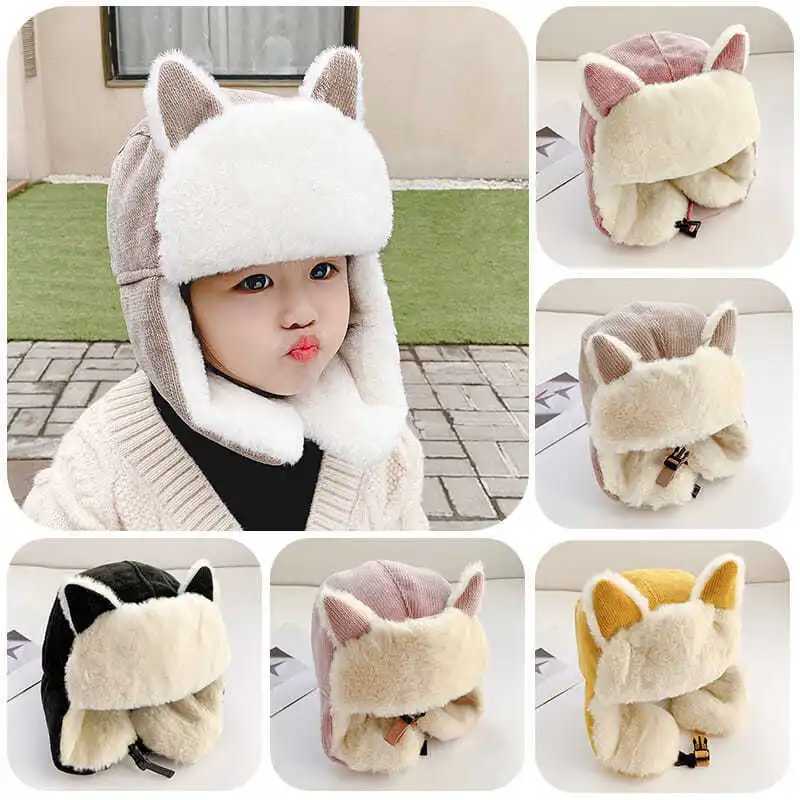 3-12Y Winter Childrens Hat Family Match Girl Boy Hat Artificial Fur Windproof Hat Womens Bomber Fur Flip Cover Ski Cavalry Trap W241213