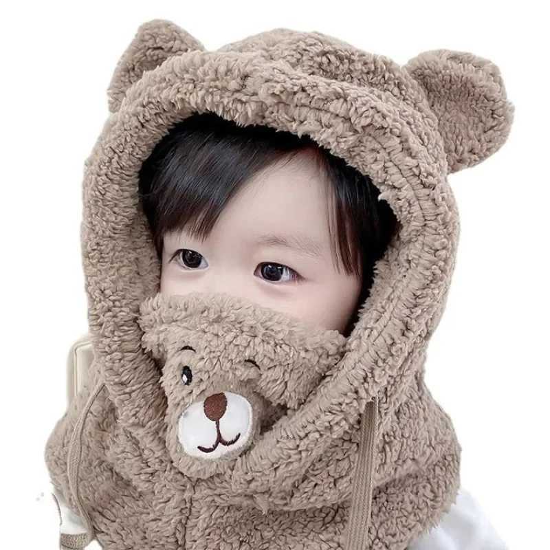 Plush Hat Autumn Winter Cute Children Scarf Masked Hood Cap Double Fleece Warmth Boy Girl Adult Parent-child Baby Hat W241213
