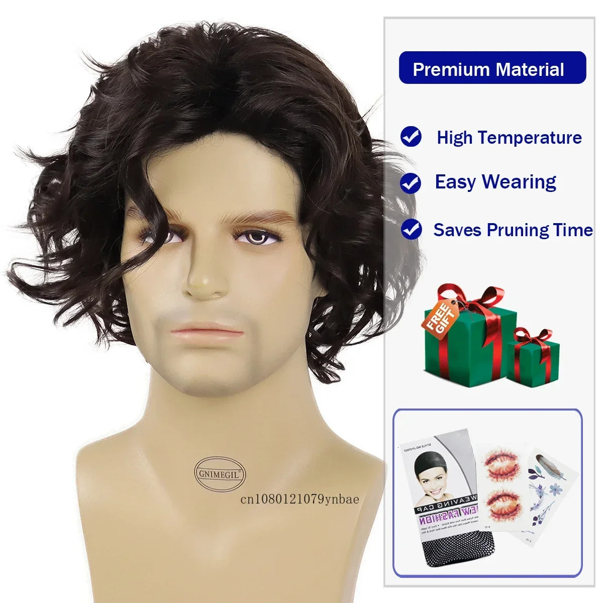 Dark Brown Wigs for Men Synthetic Hair Curly Wig with Side Bangs Short Male Wig Cosplay Carnival Party Costume Wig Casual Style 241213