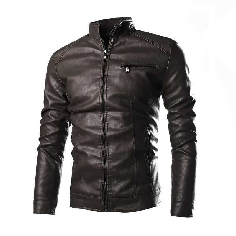 2023 mens washable PU leather thick standing collar motorcycle leather mens large leather clothing W241213