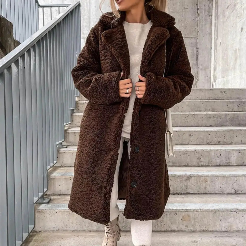 Womens trench coat plush thick womens single breasted teddy jacket long autumn and winter streetwear 241212