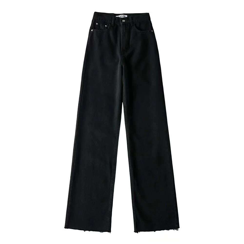 European and American Autumn High Waist Skinny Hairy Wide Leg or Women's Loose Straight leg Jeans Pants 2024 Temperament Versatile New Trendy Clo
