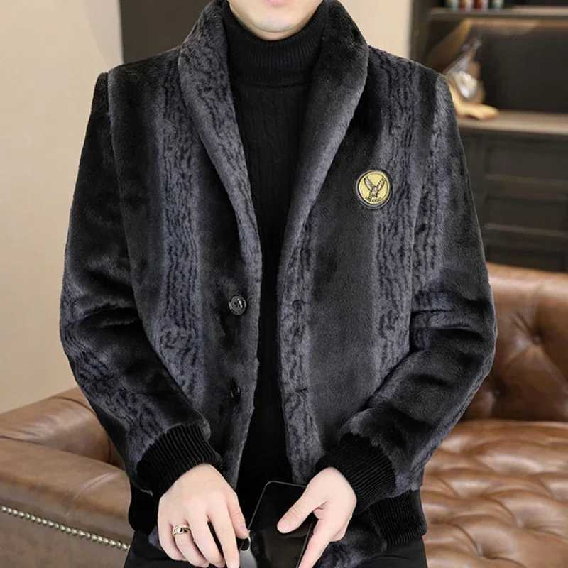 2023 Luxury Winter Artificial Fur Mink Jacket Mens Flip Collar Retro Casual Business Simulation Fur Coat Office Social Mens Clothing M-4XL W241213