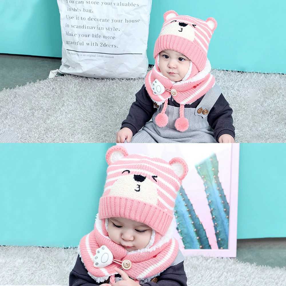 Autumn and Winter Baby Warm Knitted Hat with Pom Baby Bean Hat Animal Ear Protection Childrens Hat Boys and Girls Accessories W241213