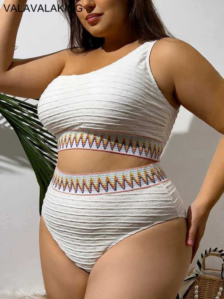Women's Swimwear 2025 Solid 2-piece Plus Size Bikini Set for Womens Single Shoulder Large Swimsuit Womens High Waist Swimsuit Chubby Curved Swimsuit J241211