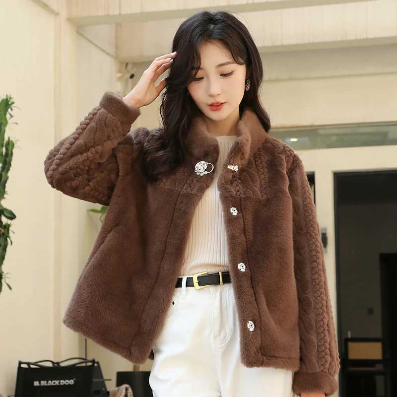 2025 fashion imitation mink velvet womens short jacket lightweight autumn and winter warm top collar coat jacket X241214