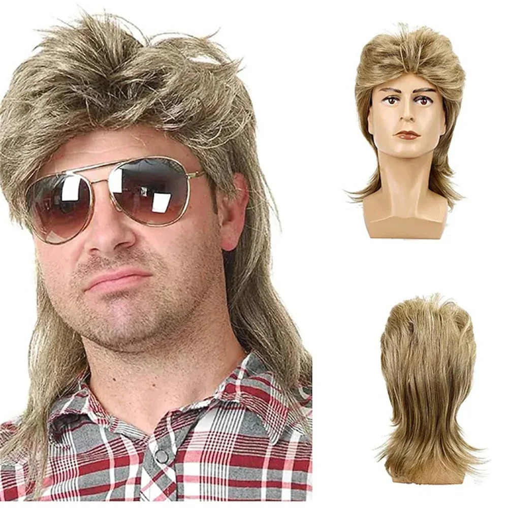 Mullet Wigs for Men 70s 80s Costumes Mens Black Fancy Party Accessory Cosplay Hair Halloween Wig 241213