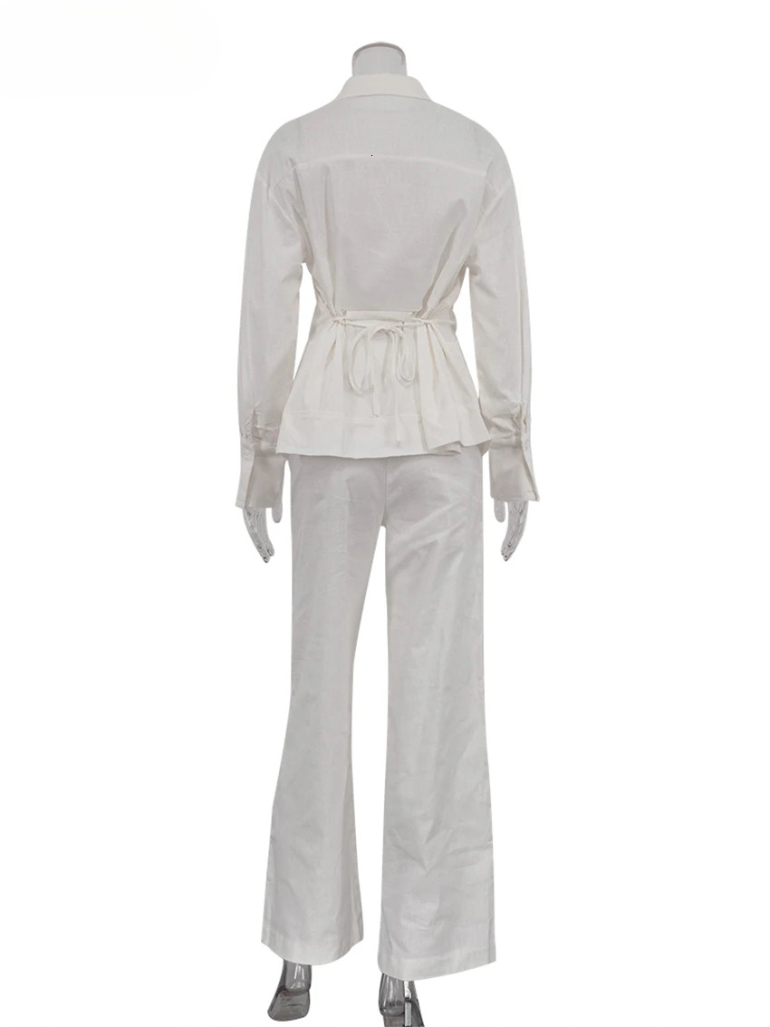 Clacive Fashion Loose White En Women's Two Pieces Elegant Long Sleeve Shirt With Mid Waist Wide Pants Set Streetwear