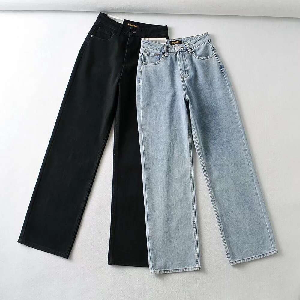 Autumn Hot Girl High Waist Loose Heart Pocket Wide Leg Jeans Women's Washed Straight leg Cowboy Pants Trendy 2024 New Style Stylish and Elegant C