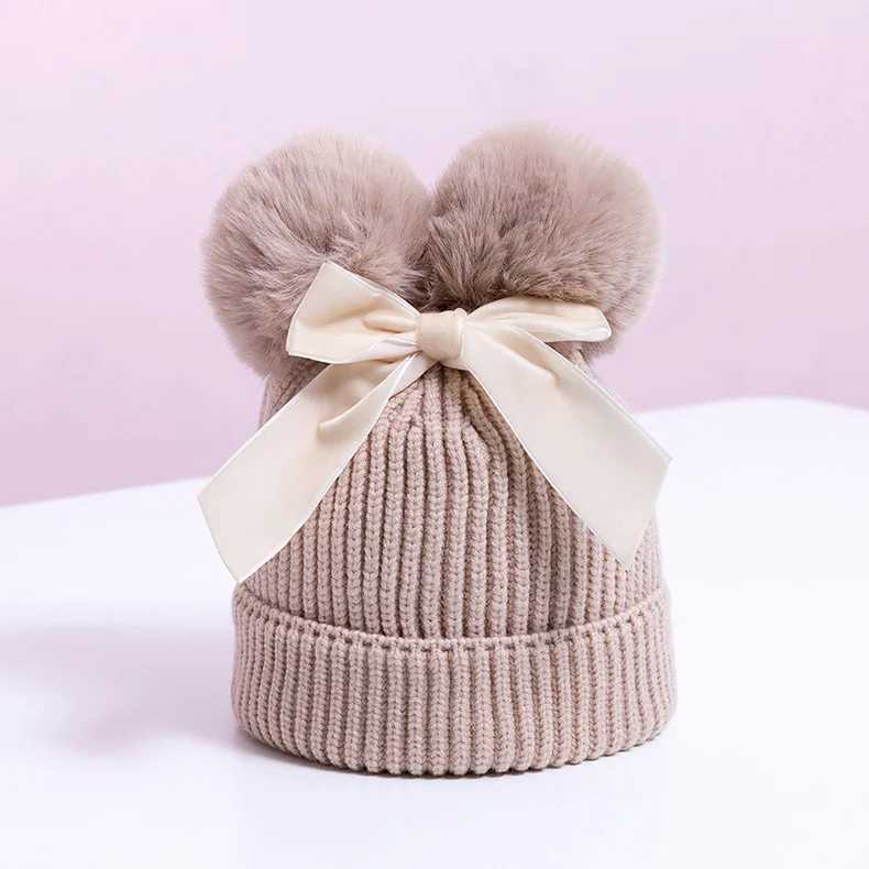 Baby hat autumn girl winter cute fluffy knitted hat solid color wool knitted baby hat newborn warm thing toddler hat W241213