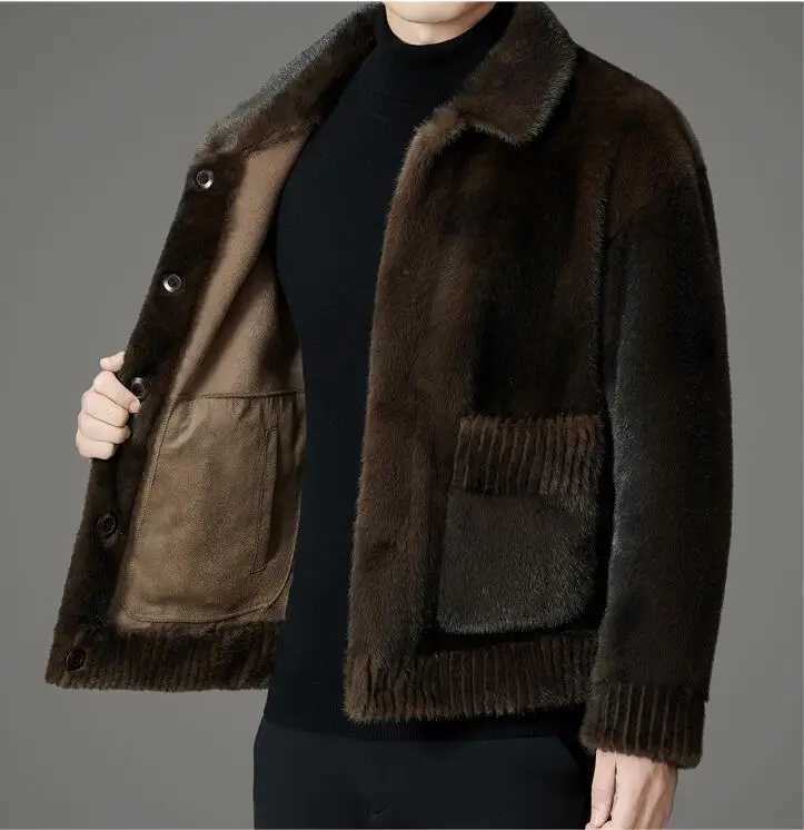 Luxury winter warm faux fur coat mens hooded thick fur coat jacket brand single chest designer mens clothing ultra-thin W241213