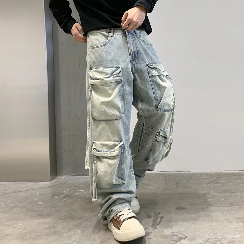 Men High Quality Cargo cowboy Pants Male Work Hunting Jeans Clothing Streetwear Hip Hop Sweatpants Male Casual denim Joggers 241213