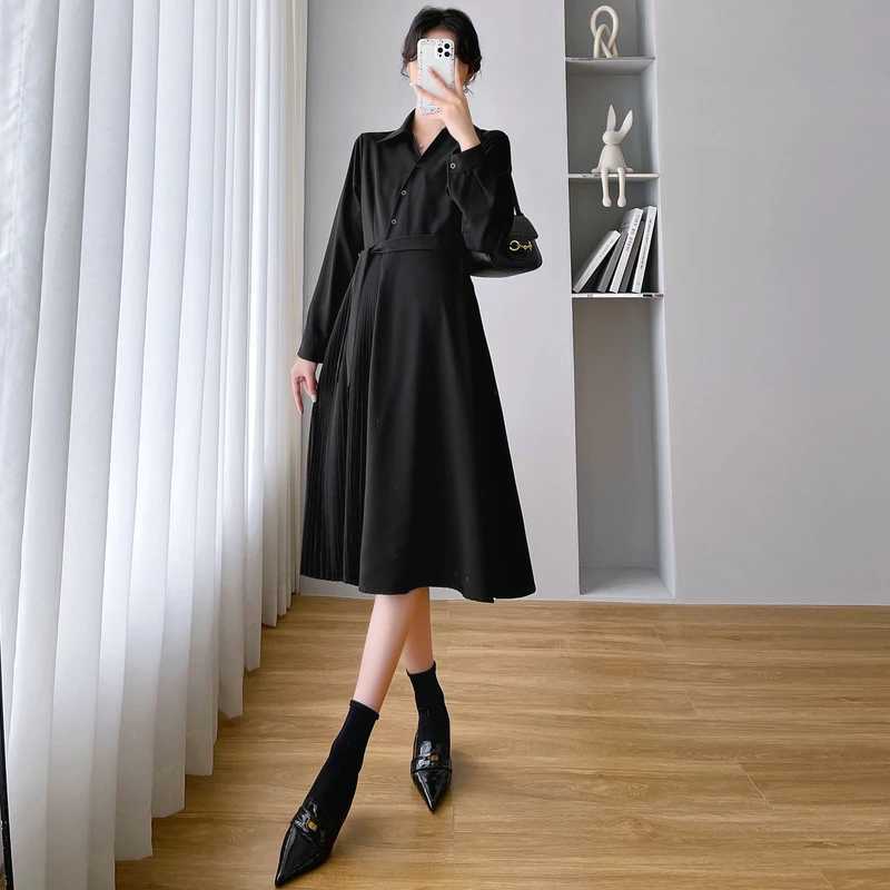 2024 Black Beige Long Sleeve Materni Nursing Dress Spring Fashion Pregnant Woman Formal Dress Pregnancy Breastfeeding ClothesXJ241213