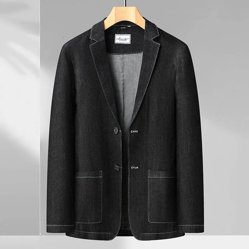8XL7XL6XL plus size Spring and Summer Mens Thin Cotton Monochrome Suit Loose Denim Casual Jacket Coatoversized 241211