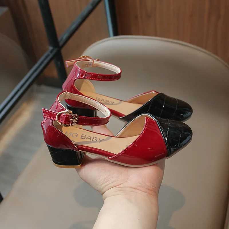 Sandals Children Summer Sandals New Hoof Heels Sandals for Kids Girl Contrasting Color High Heeled Plaid Wedding Party Shoes Kids H06075 H241213