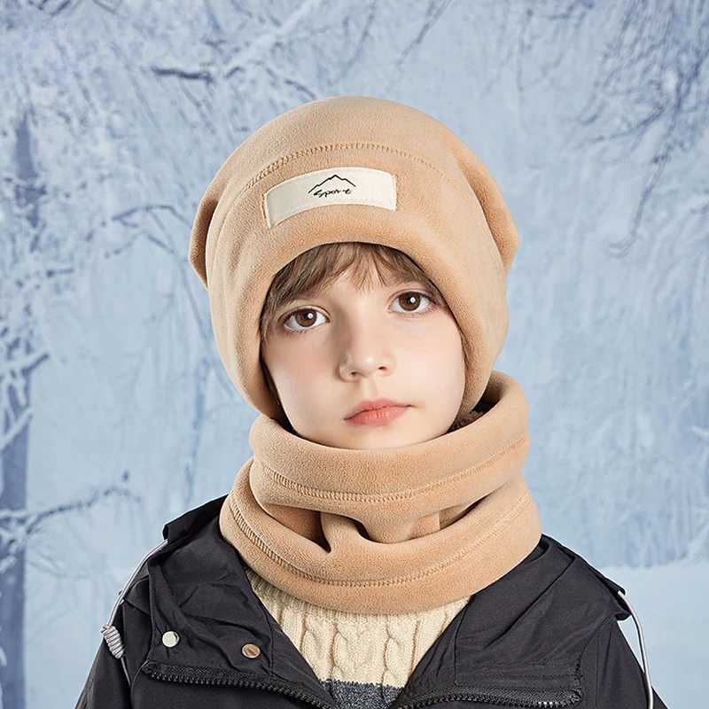 Two piece set of winter polar coral hats suitable for children boys girls facial masks neck warmers balaclava beanies hot sports scarves ski hats W241