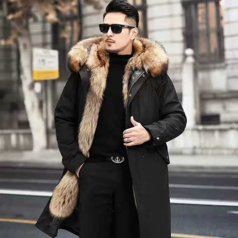 Fur Lined Parkas Men Faux Fur Coat Big Size Hooded Warm Long Fox Fur Coat Snowsuit High Quality Men Clothing Zipper Long Sleeve W241213