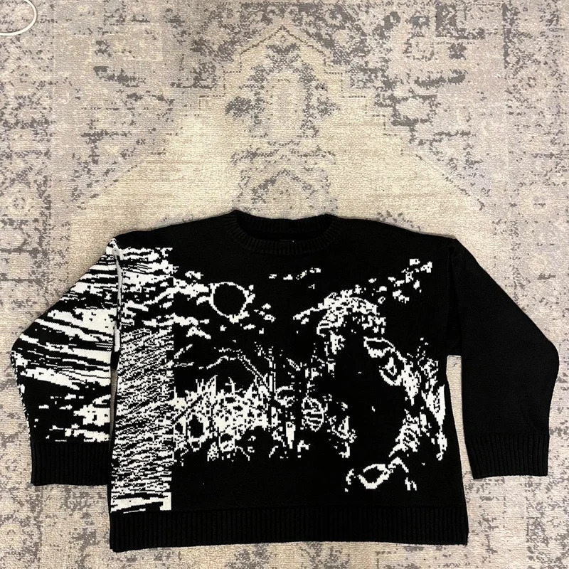 selling punk pattern mens and womens loose retro knitted sweater Gothic fashion retro winter hip-hop street style Y2K 241214