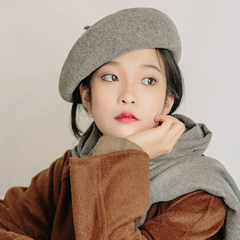 Womens Beret French Artist Warm Wool Winter Beni Hat Retro Regular Solid Color Elegant 241210