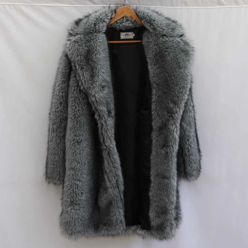Mens fur coat mink long coat plus size winter thick and warm windbreaker W241213
