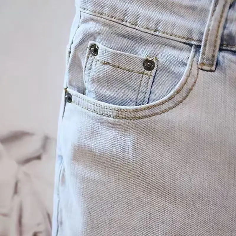 clothing washed solid blue mens loose denim shorts elastic knee length boyfriend Korean fashionable casual jeans 241211